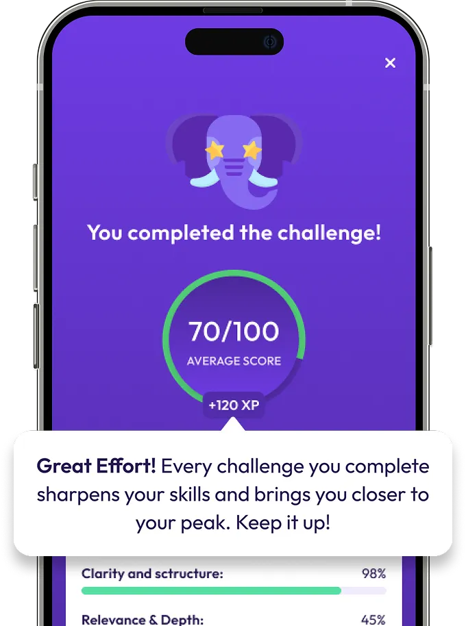 Meroo app challenge-completed screen with a score