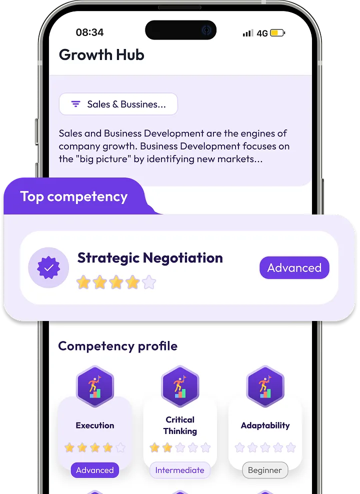 The Meroo app showing a candidate's competency profile